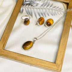 Pendant, Earrings and Ring Tiger’s Eye Set